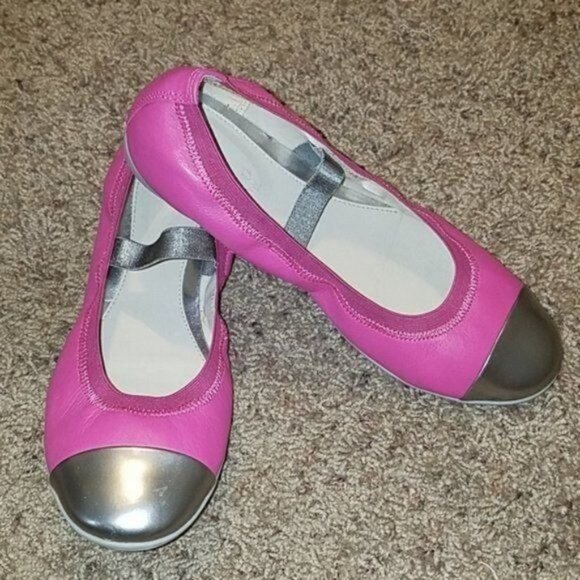 Shoes Clarks Pink Leather Ballet Flat Toe Cap Girls Size 4½ - Picture 13 of 15